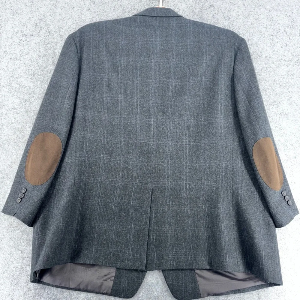 Lauren Ralph Lauren Mens 54R Grey Glen Plaid Wool Blazer Elbow Patch Sport Coat